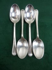4 Vintage James Dixon Serving Spoons Feather Edge pattern Silver plated