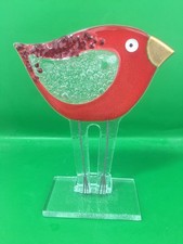 Nobile Glassware fused glass red & gold bird 16cm Aneta Pawlowska