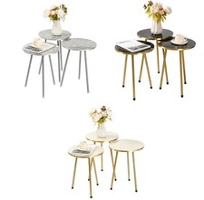 Set Of 3 Round Wood/Metal