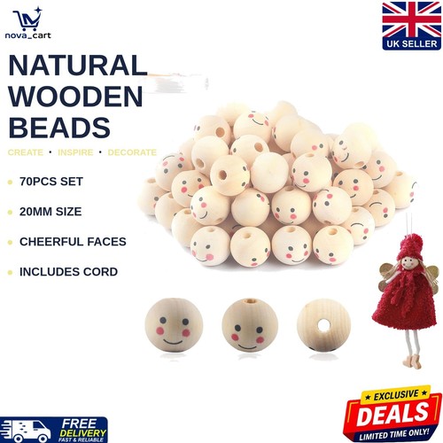 Natural wooden beads - wooden, 70pcs
