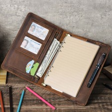Genuine Leather A5 Notebook Cover Portfolio File Folder Ring Binder Organizer