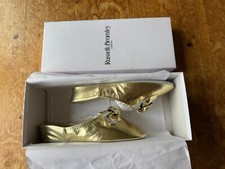 KIDS RUSSELL & BROMLEY GOLD LEATHER SLIP ON SHOES HOUSE SHOES UK 2 W/ BOX