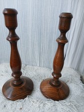 Vintage Pair Of Dark Wood Turned  Wooden Candlesticks