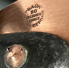 VINTAGE FRENCH KITCHEN HAMMERED COPPER COOKING PAN,STAMPED GAOR VILLEDIEU FRANCE