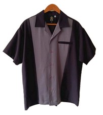 Daddy-O's Mens Bowling Shirt Size Large Two Tone Panelled Black Grey Made In USA