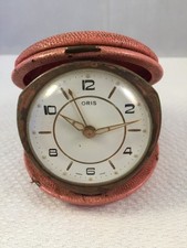 Vintage Swiss Oris Travel Alarm Clock with pink case, working