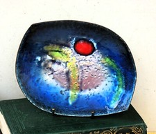 Copper Enamel bowl tray MId Century FRANCO BASTIANELLI Laurana Pesaro signed