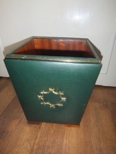 Vintage Wooden & Green Faux Leather Planter