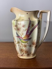 Antique Crown Ducal Blush Ivory Birds of Paradise lidded jug metal lid