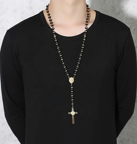 Black beaded cross rosary - cross,
