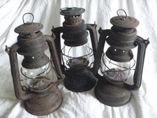 Vintage 3x various makes of storm Lantern with Glass shades. For restoration