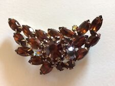 Dark Brown Rhinestone Brooch JULIANA STYLE Layered Aurora Borealis Vintage
