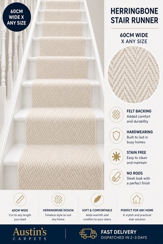 Cream herringbone stair runner - stair,
