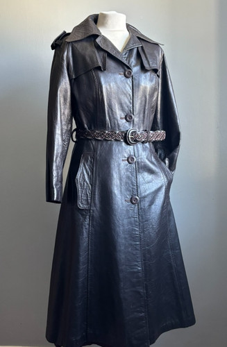 Vintage long leather trench - vintage,