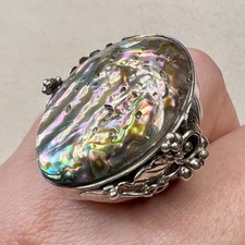 Huge Chunky Sterling Silver Abalone Navajo? Squash Blossom Floral Ring size R/S