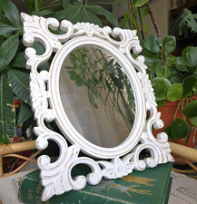 Wooden Mirror Ornate white distressed Cottage Shabby Chic Wall Mount / Table