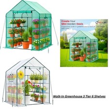 Walk-In Greenhouse 3 Tier 6 Shelves Roll-Up Zip Panel Door Heavy Duty Garden