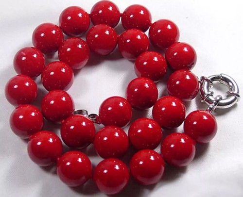 Natural red coral - red, round