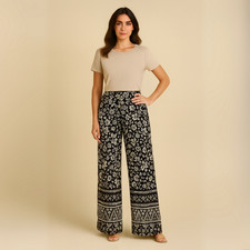 WOMENS LADIES WIDE LEG PALAZZO TROUSERS ELASTIC WAIST PANTS