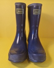 Joules Kelly Welly Calf Length Navy Wellies UK 7 Gold Buckle Green Logo
