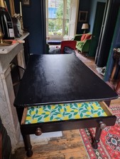 Antique Pine Kitchen Table with End Drawers Ebonised Table