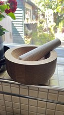Large Heavy hardwood Pestle & Mortar hand turned oak contemporary Style 7inch
