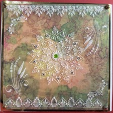 Gorgeous mandala & fancy border greeting card, embossed parchment 8" square
