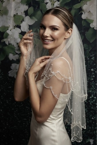Veil wedding elbow scalloped - veil,