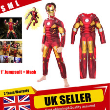 Boys/Kids Deluxe Iron Man Costume Avengers Superhero Fancy Cosplay Outfits UK.