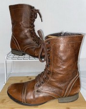 Steve Madden Troopa Boots Women’s 9.5 Brown Leather Mid-Calf Combat Zip Boot