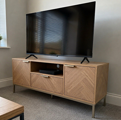 Wood stand brown geometric - tv,