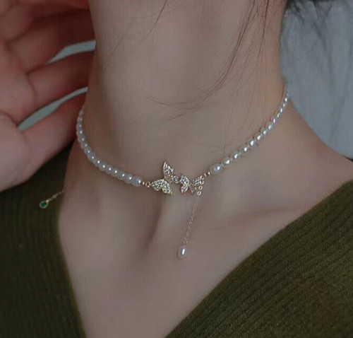 Butterfly pearls necklace - butterfly,