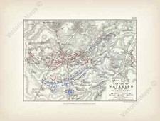 Battle of Waterloo plan 1 A K Johnston map Alison's Atlas 1850 art print poster