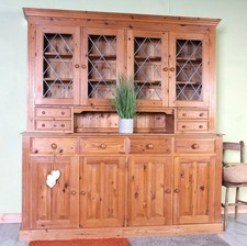 Nationwide Delivery - Large Pine Welsh Dresser 4 Spice & Leaded Doors - Waxed