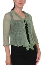 Ladies Frill Cardigan Tie Up Crochet Plain Stretch Fish Net Bolero