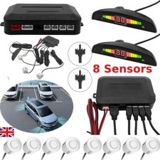 Car Reverse 8 Front Rear Parking Sensors System Buzzer Alarm Kit + Display White