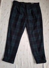 Peter Werth Wingfield Mens Green Tartan Wool Turn Up Cropped Trousers 32"