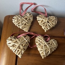4 Wicker Hearts Xmas Hanging