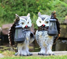 Garden Solar Ornament Owl Bird Light Up LED Lantern Statue Figurine Decor Patio