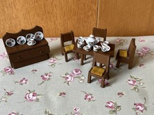 Vintage Dolls House kitchen dresser and table with China tea set 
