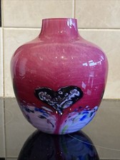 Caithness Cadenza Pink Hearts Glass Vase Designed by Colin Terris