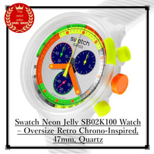 Swatch Neon Jelly SB02K100 Watch Oversize Retro Chrono-Inspired 47mm Quartz