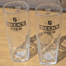2x Beck's Vier Imported Embossed Pint Glasses