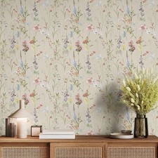 Elsie Floral Cream Wallpaper AF0045 Neutral Flower Bedroom Feature Wall