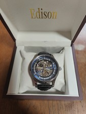 Edison  Men's Automatic With Case, Black Leather Strap