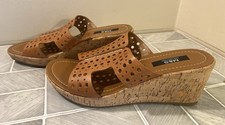 Marks And Spencer Wedge Sandals 5.5 Brown Slip On Open Toe Wide Fit