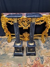 Large Pair Of Black Marble Pedestal Columns Plant Stands