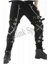 Men's Handmade Gothic Buckles Zips Chains Straps Black Trousers Cyber Punk Pants