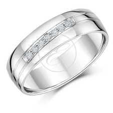 6mm Palladium 950 Channel Set Diamond Grooved Wedding Ring UK Hallmarked 950