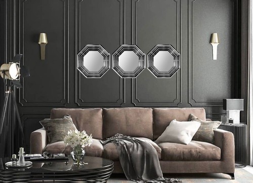 Silver octagon mirror set 4 - silver, of